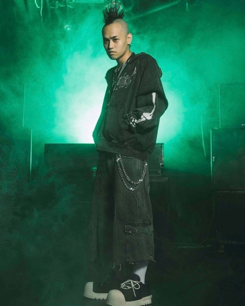 【SUPPLIER】Fire Bones Layered Sleeve Zip Hoodie