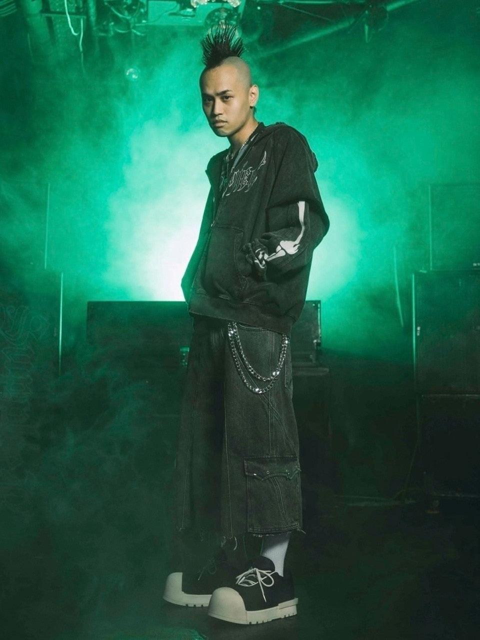 【SUPPLIER】Fire Bones Layered Sleeve Zip Hoodie