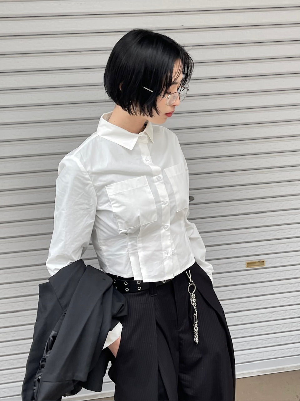 受注制【oaks】cropped pintuck pocket shirt (3color)