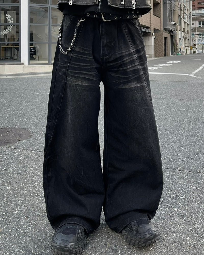 受注制【Chikashitsu +】curve stitch wide denim pants / 【チカシツプラス】カーブステッチワイドデニムパンツ