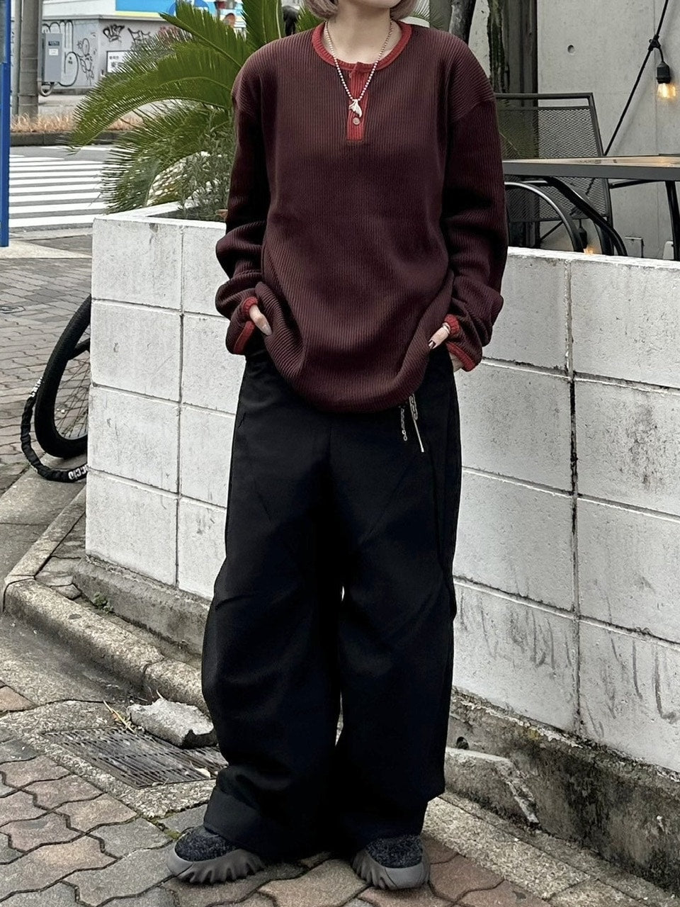 受注制【youll】henry neck waffle long tee (2color)