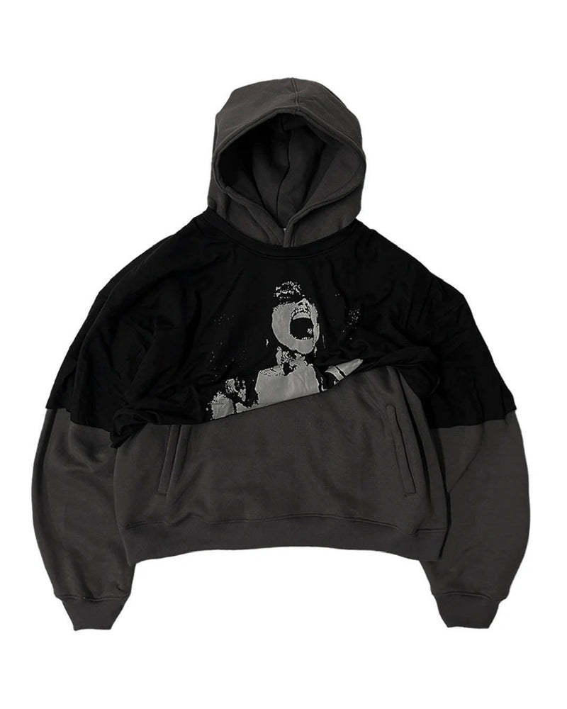 【haveyoudiedbefore?】Despair, Shirt Hoodie / 【ハブユーダイドビフォー?】グラフィックレイヤードプルオーバーパーカー