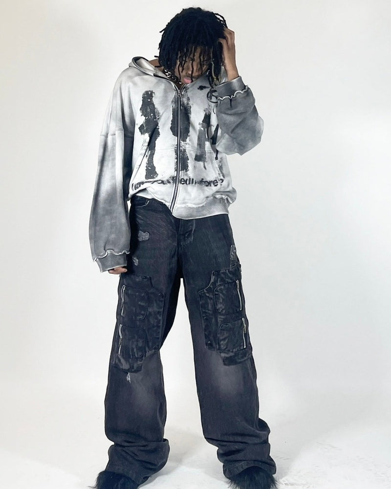 【haveyoudiedbefore?】Opus Hoodie in washed Gray / 【ハブユーダイドビフォー?】グラフィックウォッシュドジップパーカー