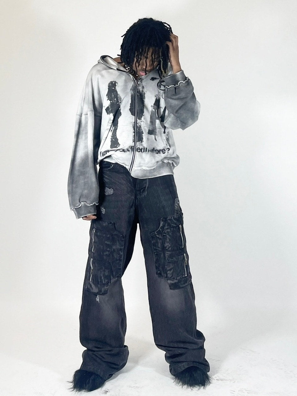 【haveyoudiedbefore?】Opus Hoodie in washed Gray / 【ハブユーダイドビフォー?】グラフィックウォッシュドジップパーカー