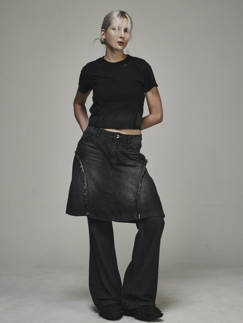 【BLR BLUER】RAW-CUT DENIM SKIRT PANTS