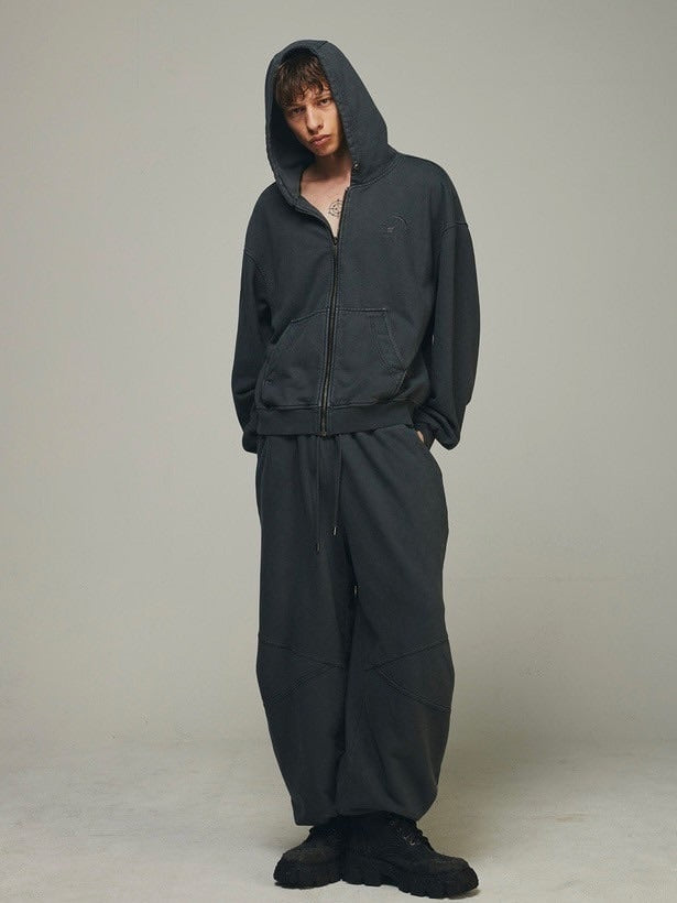 【BLR BLUER】Dyed Circle Logo Over-fit Hoodie Zip-up