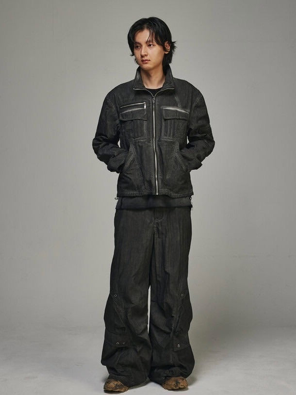 【BLR BLUER】DYED MULTI-POCKET NYLON PARACHUTE PANTS