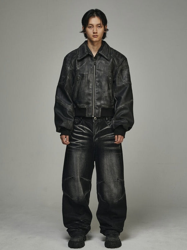 【BLR BLUER】EMBOSSED WAVE WASHING WIDE DENIM PANTS