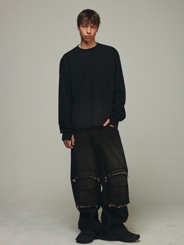 【BLR BLUER】KNEE POINT WASHED DENIM PANTS BROWN