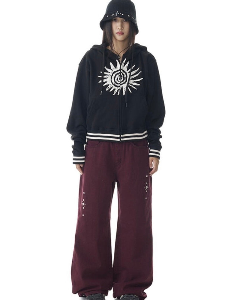 【AAKAM】Cracked Sun Zip-Up Hoodie