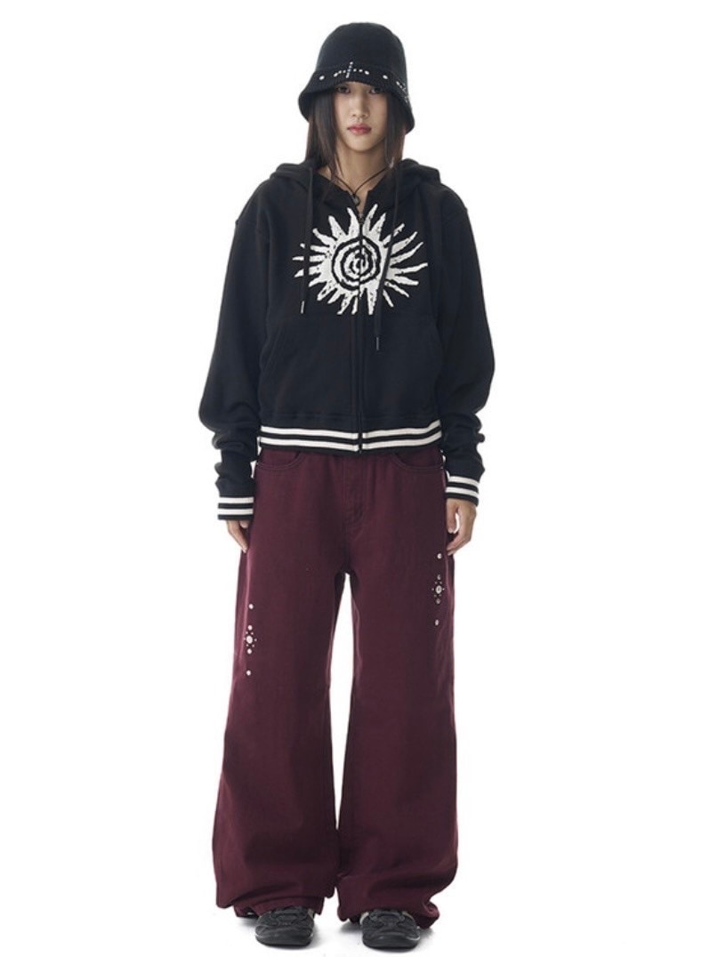 【AAKAM】Cracked Sun Zip-Up Hoodie