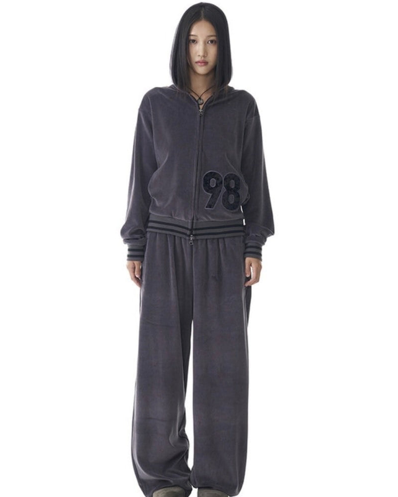 【AAKAM】98 Patch Velour Zip-Up Hoodie