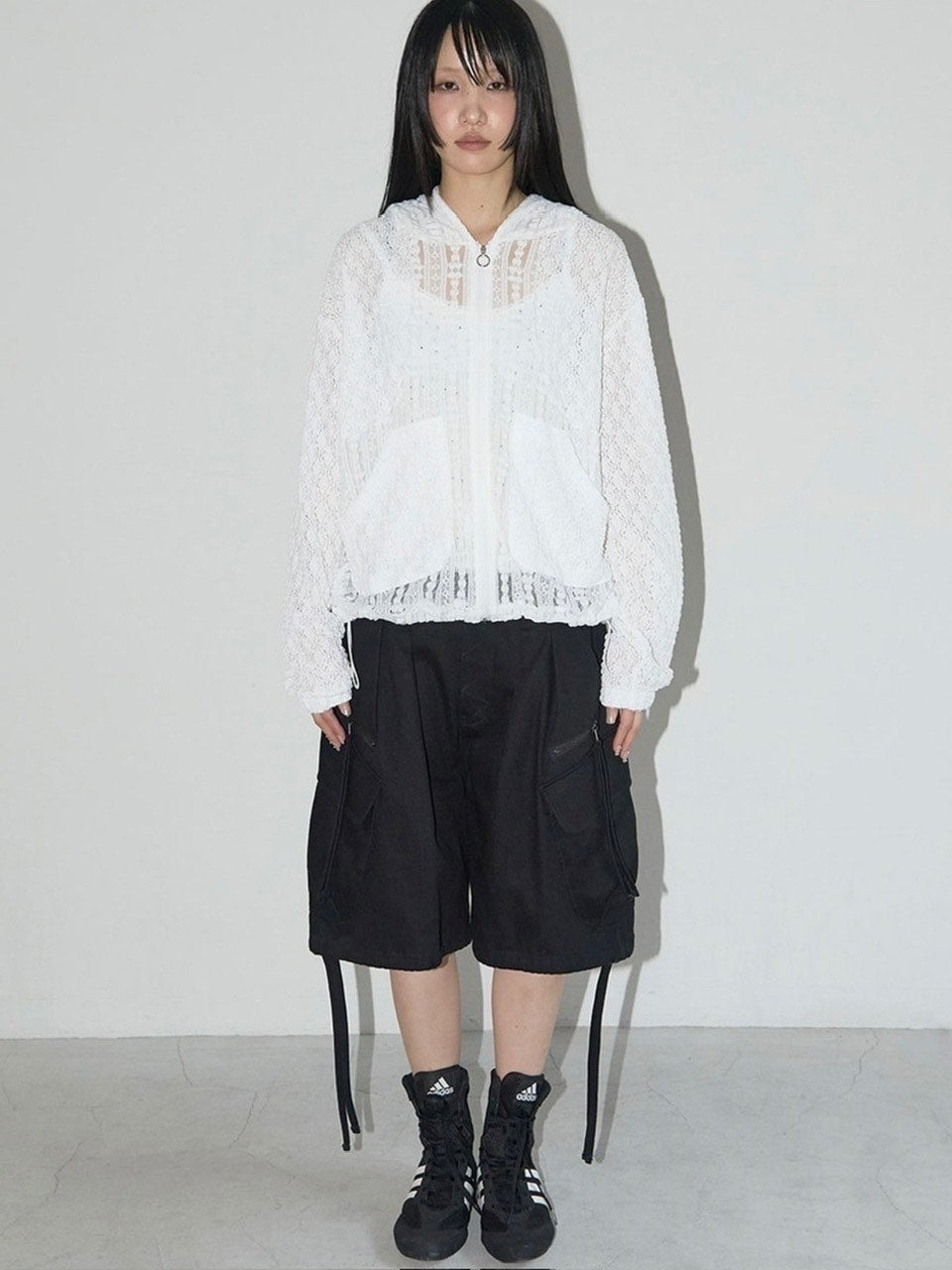 【FANCY CLUB】PLUMPY LACE LINE HOOD ZIP-UP / 【ファンシークラブ】レースメッシュジップアップパーカー