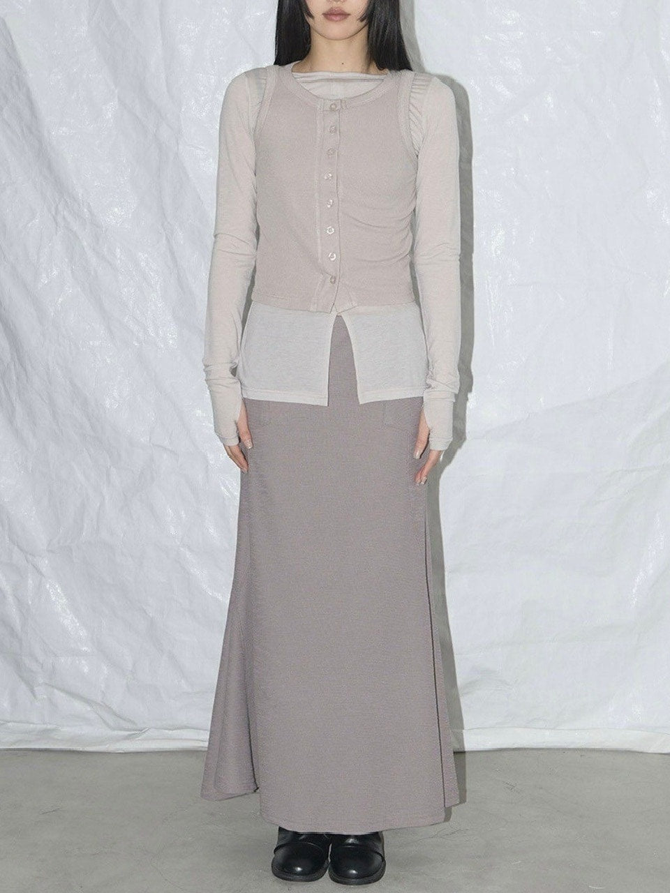 【FANCY CLUB】3-WAY BUTTON LAYERED LONG SLEEVE / 【ファンシークラブ】ボタンベストレイヤード長袖Tシャツ