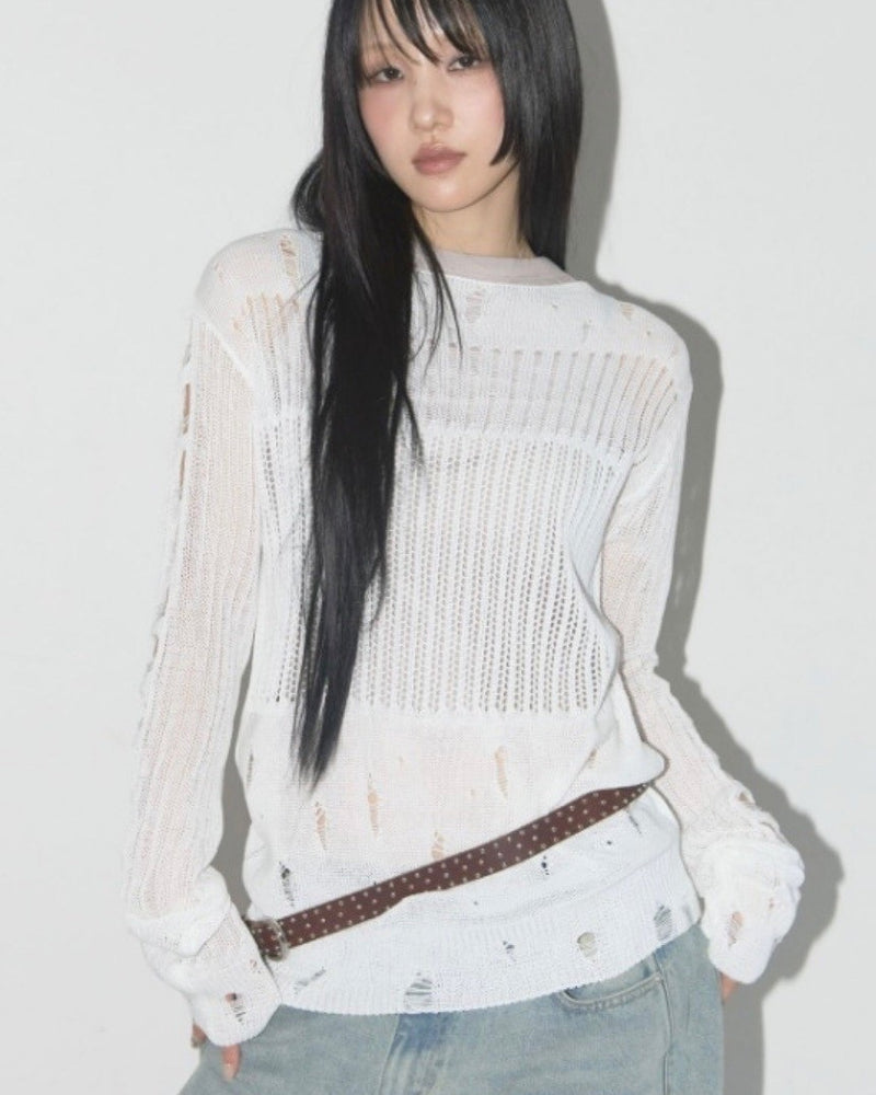 【FANCY CLUB】2-WAY DAMAGE KNIT LONG SLEEVE / 【ファンシークラブ】ダメージルーズニット