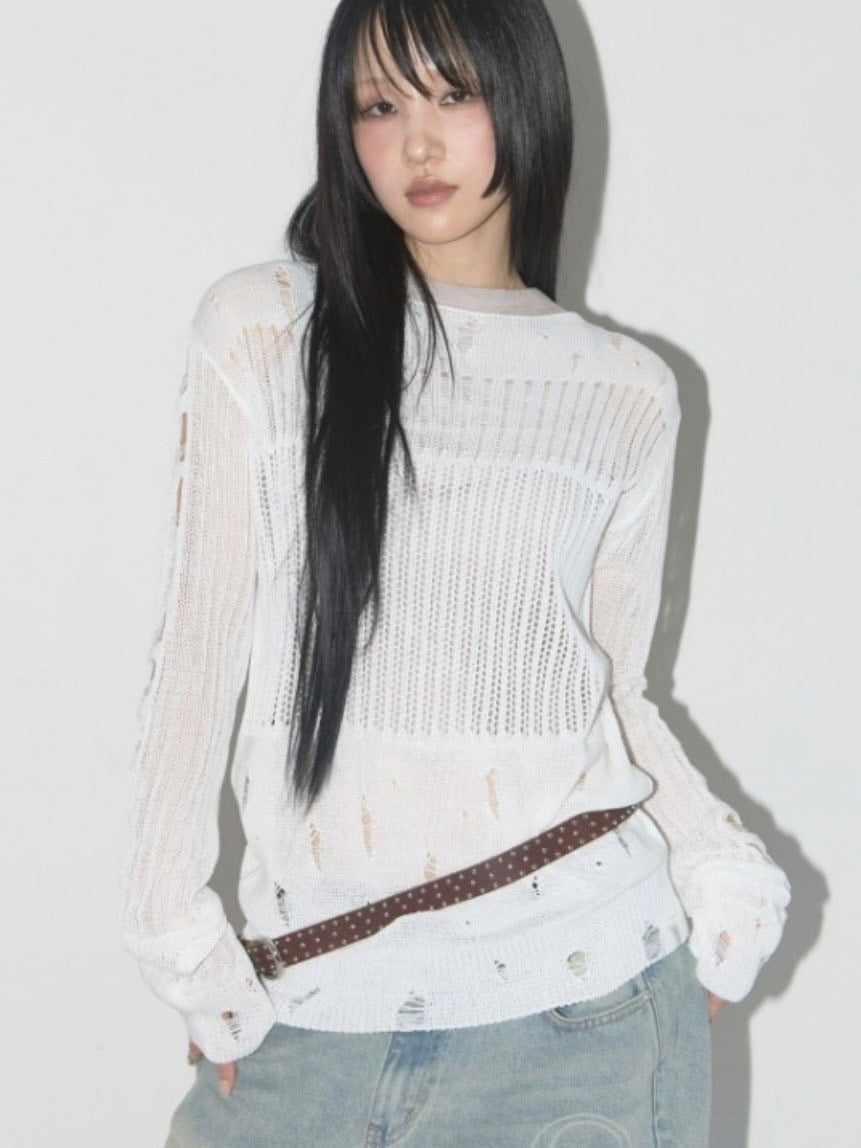 【FANCY CLUB】2-WAY DAMAGE KNIT LONG SLEEVE / 【ファンシークラブ】ダメージルーズニット