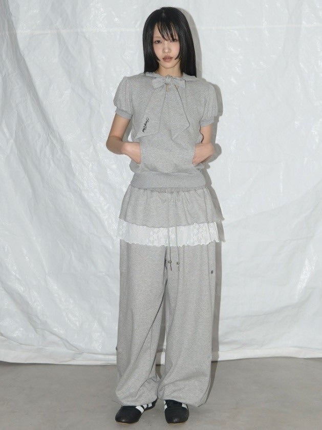 【FANCY CLUB】FRILL LACE BUTTON SWEATPANTS / 【ファンシークラブ】フリルレースレイヤードボタンスウェットパンツ