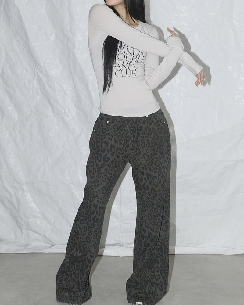 【FANCY CLUB】LEOPARD BOOTCUT PANTS