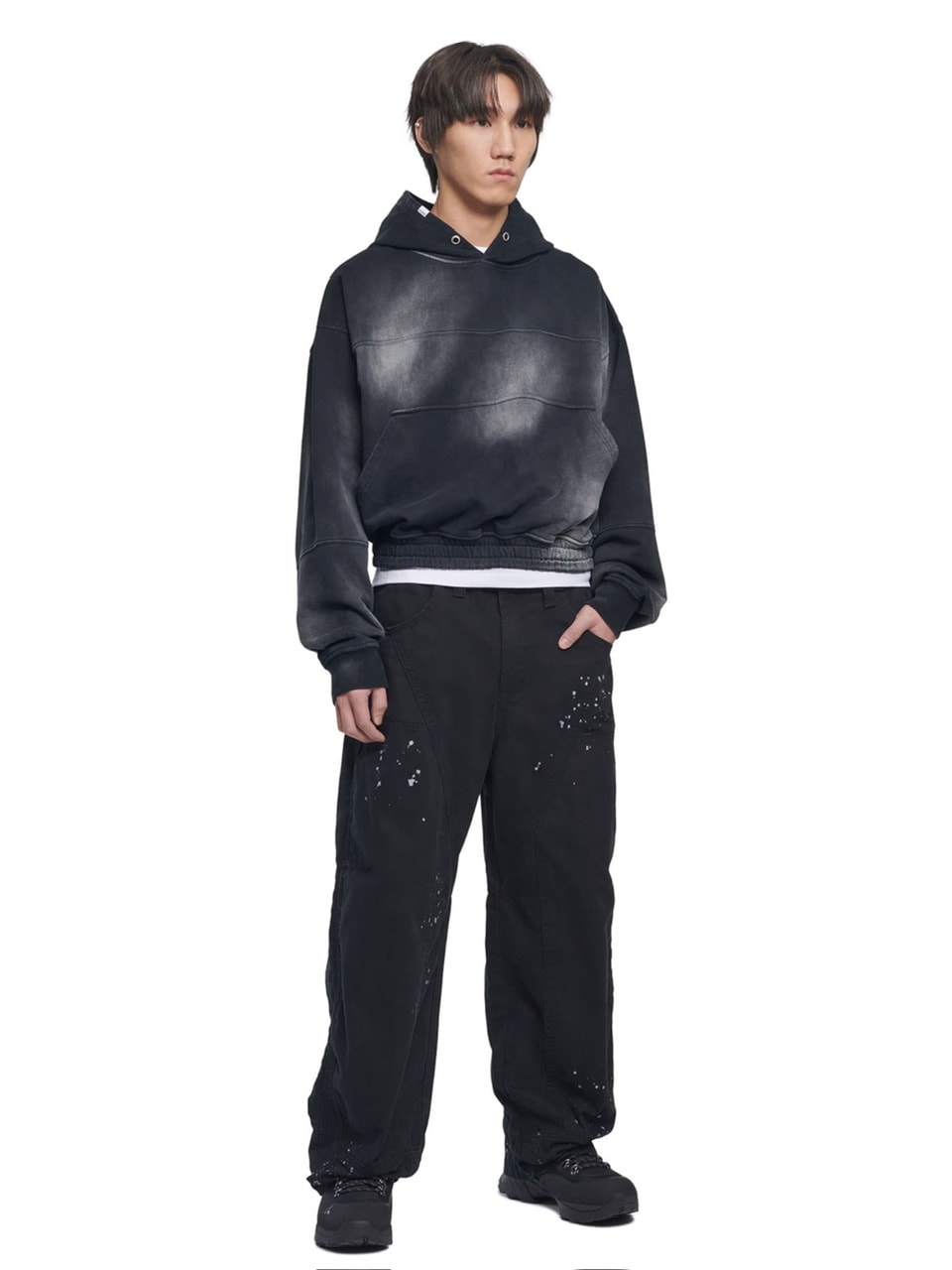 【NOMANUAL】STAIN WASHED HOODIE / 【ノーマニュアル】ステインウォッシュド長袖パーカー