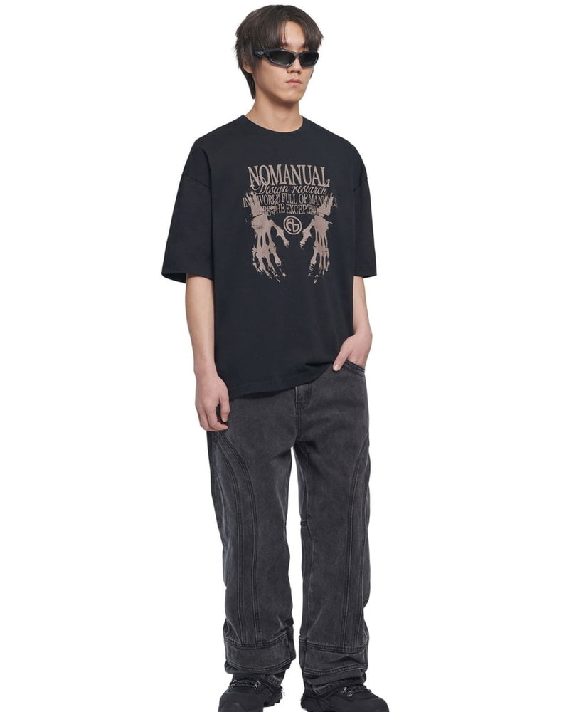 【NOMANUAL】SKELETON HANDS T-SHIRT / 【ノーマニュアル】スケルトンハンドロゴ半袖Tシャツ