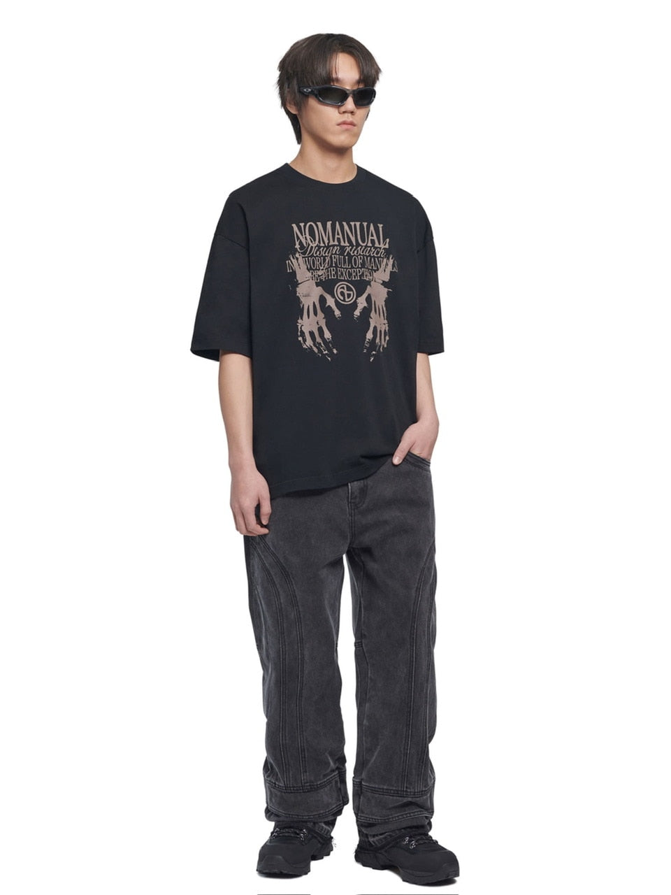 【NOMANUAL】SKELETON HANDS T-SHIRT / 【ノーマニュアル】スケルトンハンドロゴ半袖Tシャツ