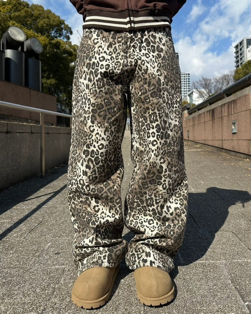 受注制【Chikashitsu +】leopard wide cotton pants (2color) / 【チカシツプラス】レオパードコットンワイドパンツデニムパンツ