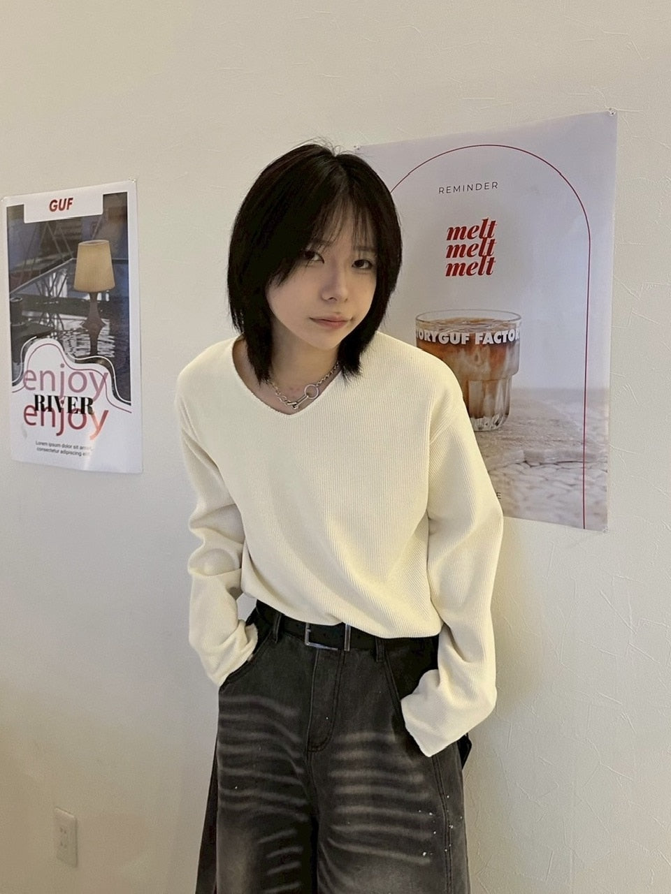 【LUV CODE】v neck rib knit (3color)