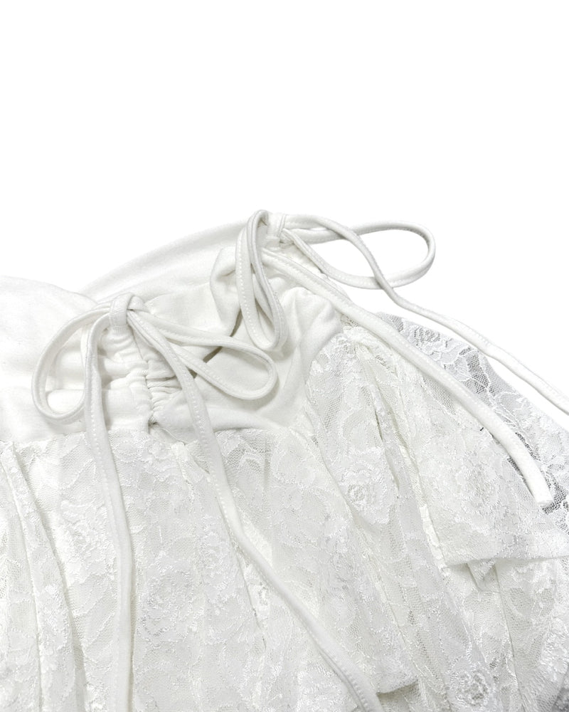 受注制【Never mind the XU】shirring frill lace skirt (2color)