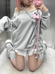 受注制【nmtc +】one shoulder beads sweat shirts (3color)