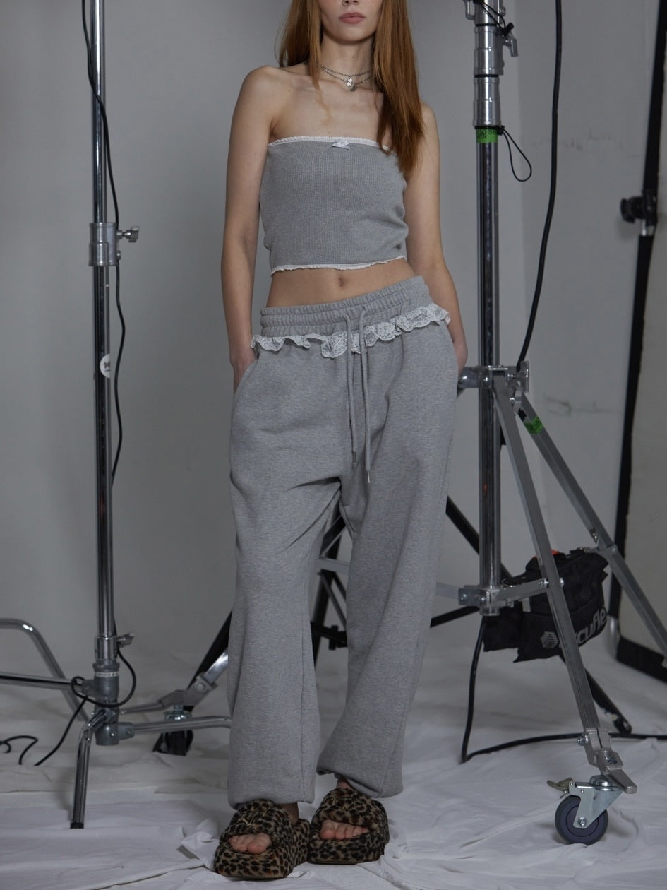 【GATELESS】RABBIT FRILL RIBBON TUBE TOPS