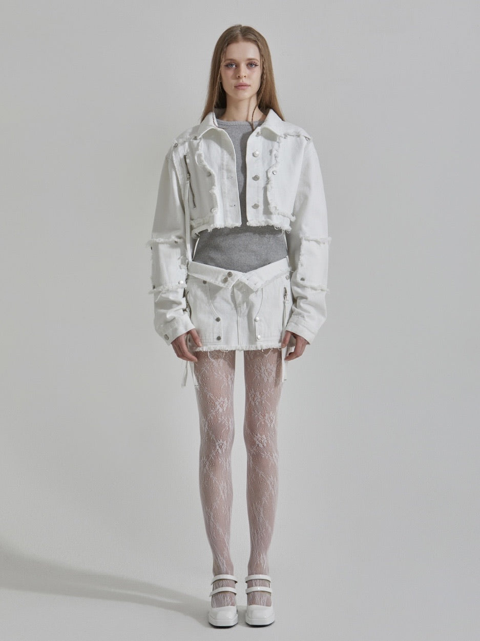 【GATELESS】FRINGE CROPPED DENIM JACKET