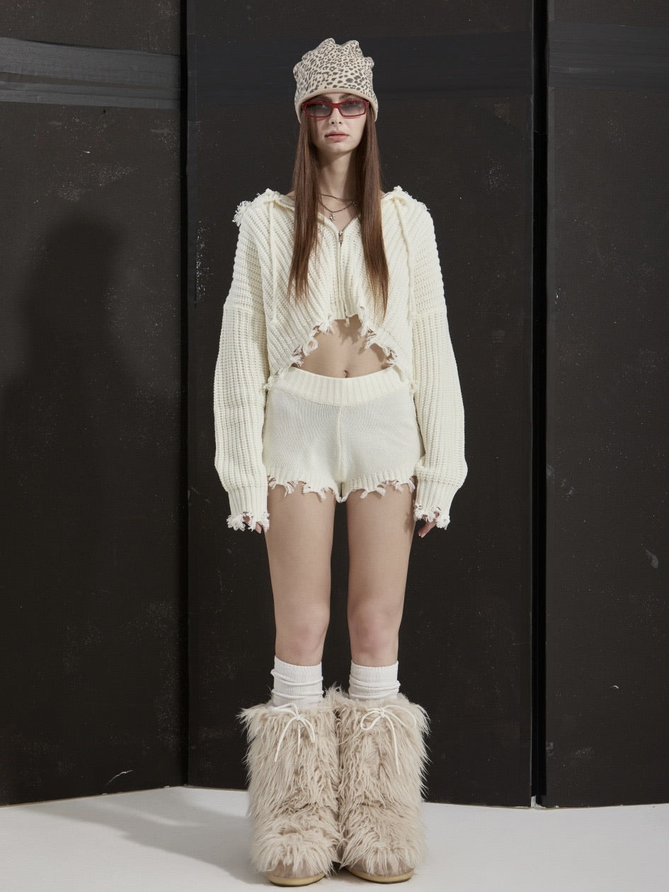 【GATELESS】RIB KNIT ZIP-UP HOODIE