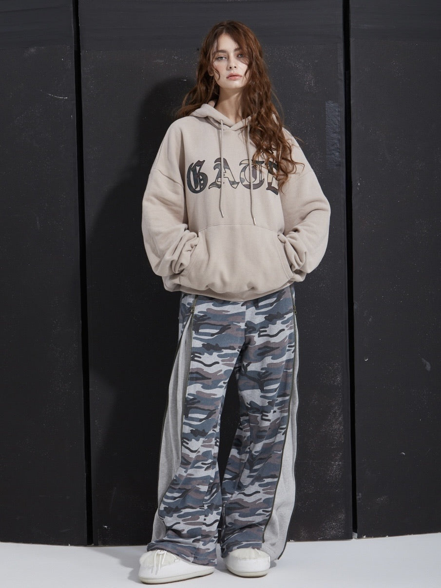 【GATELESS】SIDE ZIP CAMOUFLAGE SWEAT PANTS