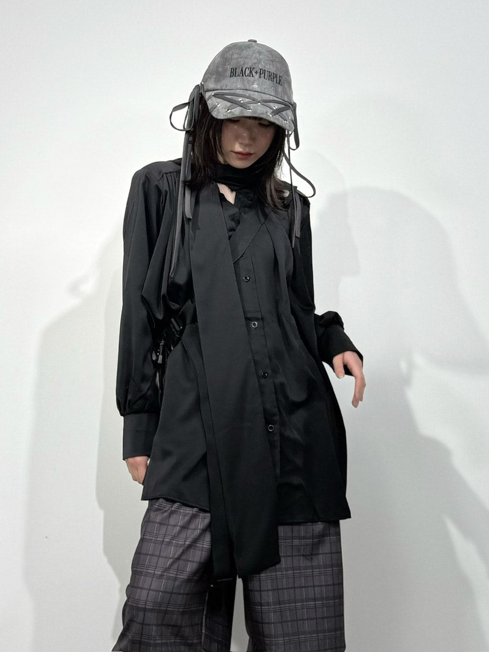 国際配送【Nerd out XU】satin tie shirt (2color)