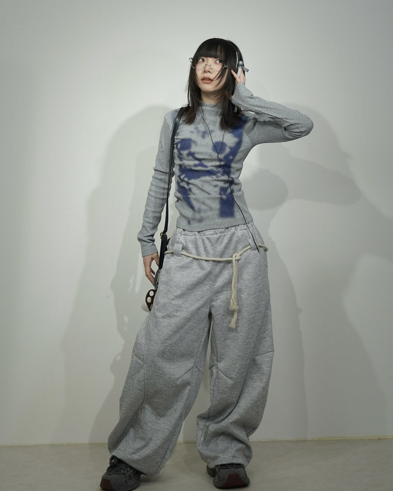 【Nerd out XU】waist rope loose sweat pants (2color) / 【ナードアウトエックスユー】ウエストロープルーズスウェットパンツ