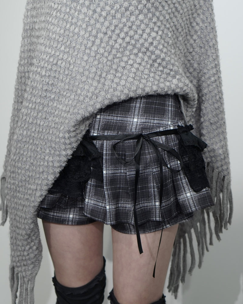 国際配送【Nerd out XU】check slit skirt pants / 【ナードアウトエックスユー】チェックスリットミニスカートパンツ