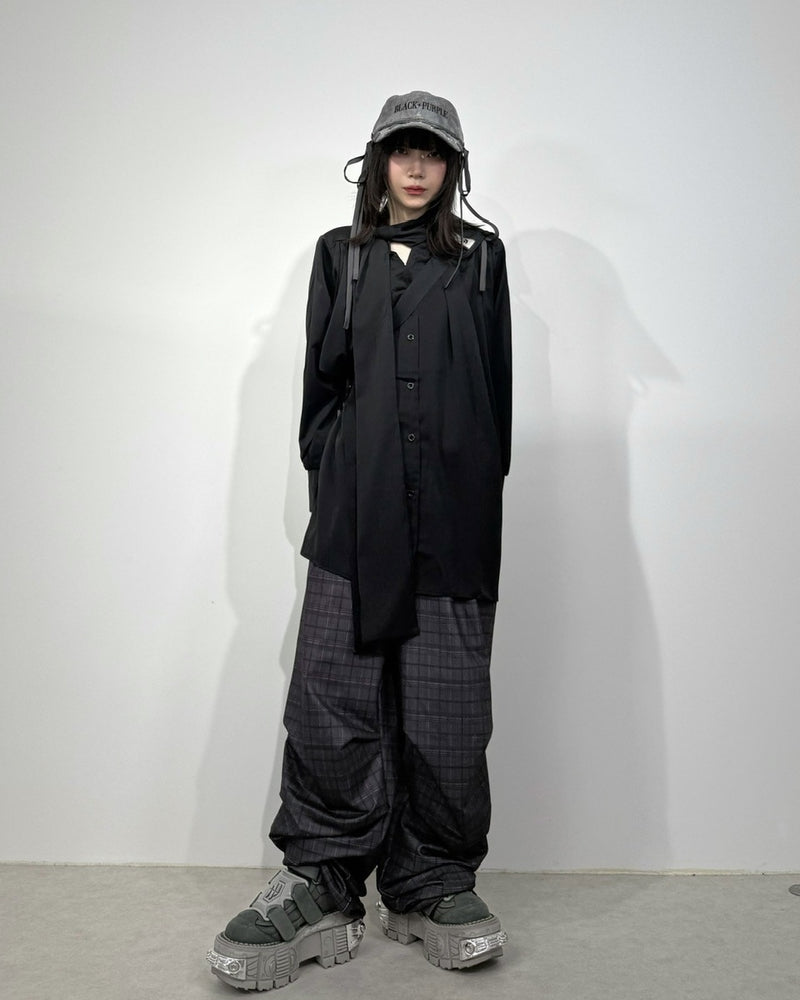 国際配送【Nerd out XU】check tuck wide pants