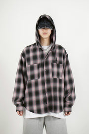 受注制【Chikashitsu +】tartan check hooded shirt (3color) / 【チカシツプラス】タータンチェックフード付き長袖シャツ