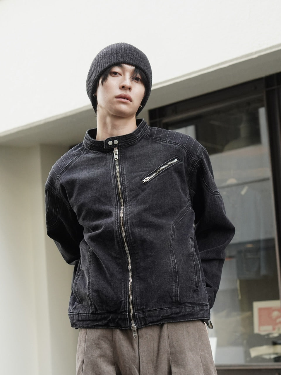 東京店WEB限定受注制【Chikashitsu +】biker denim jacket