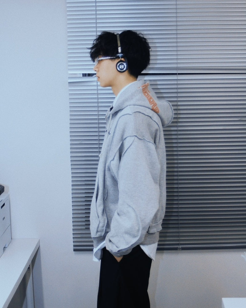 【Re +】double zip cutting switch hoodie (gray)