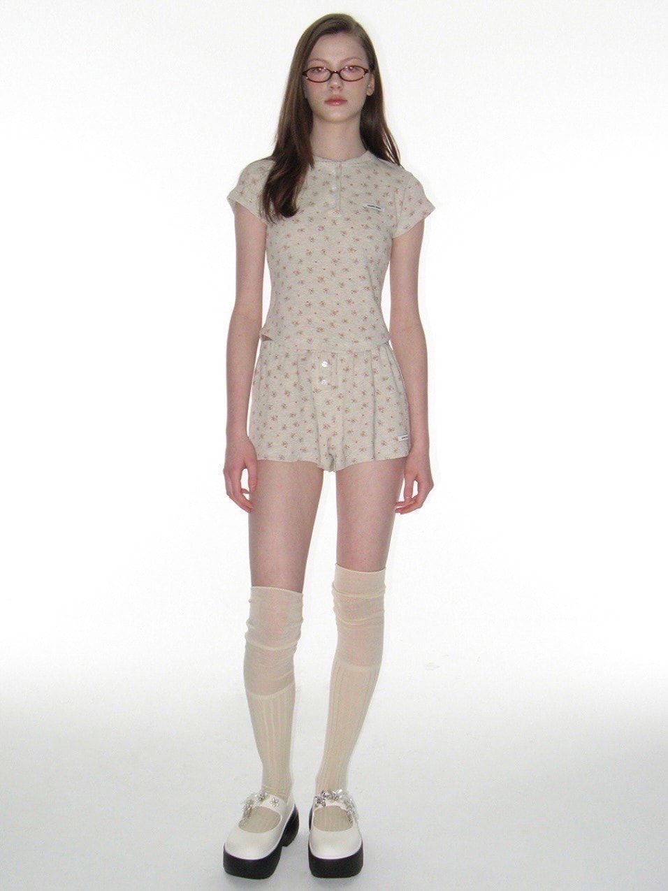 【CRANK】FLOWER HENLEY NECK TOP