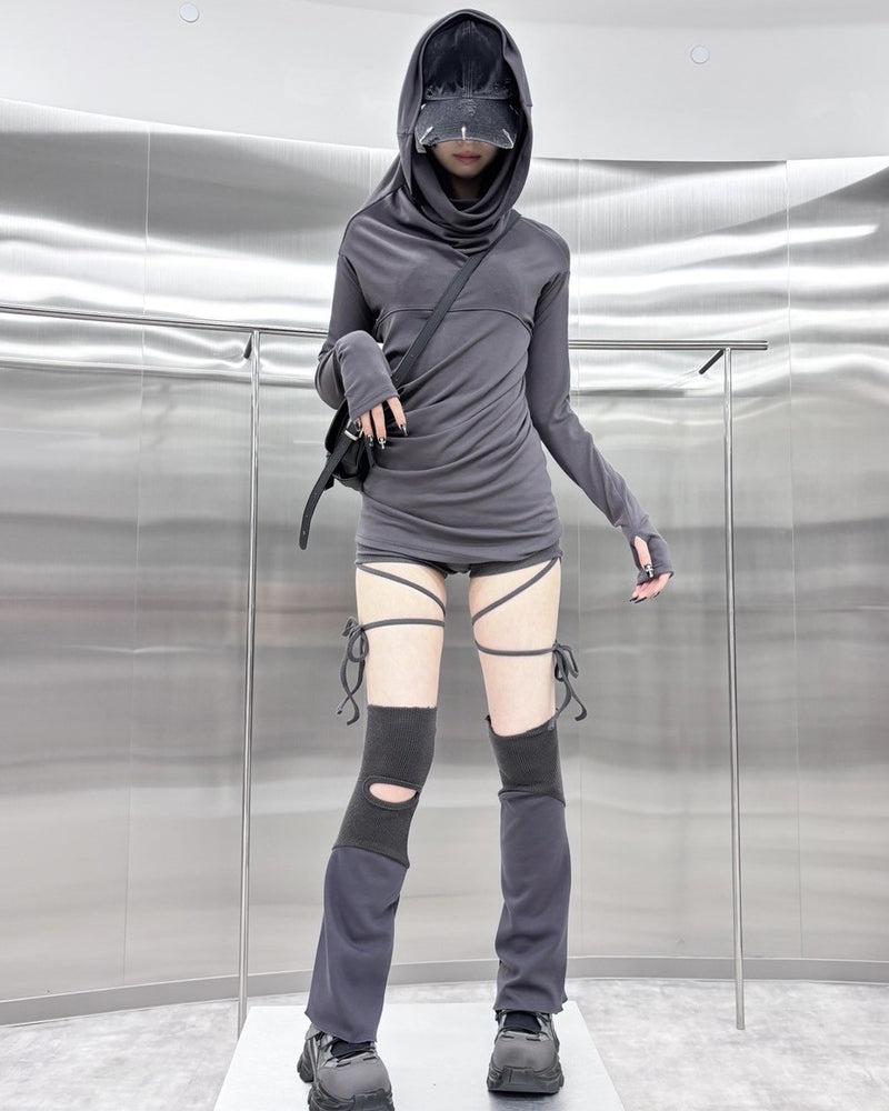 【nmtc +】3way hood onepiece (2color) / 【エヌエムティーシープラス】スリーウェイフード長袖ワンピースオフショルダー長袖ワンピースタイトミニ長袖ワンピース