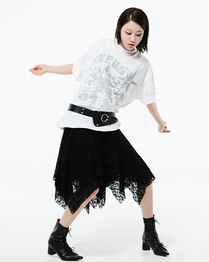【HOLY NUMBER 7】OVERSIZED HIP HOP FIT STAR GRAPHIC T-SHIRT