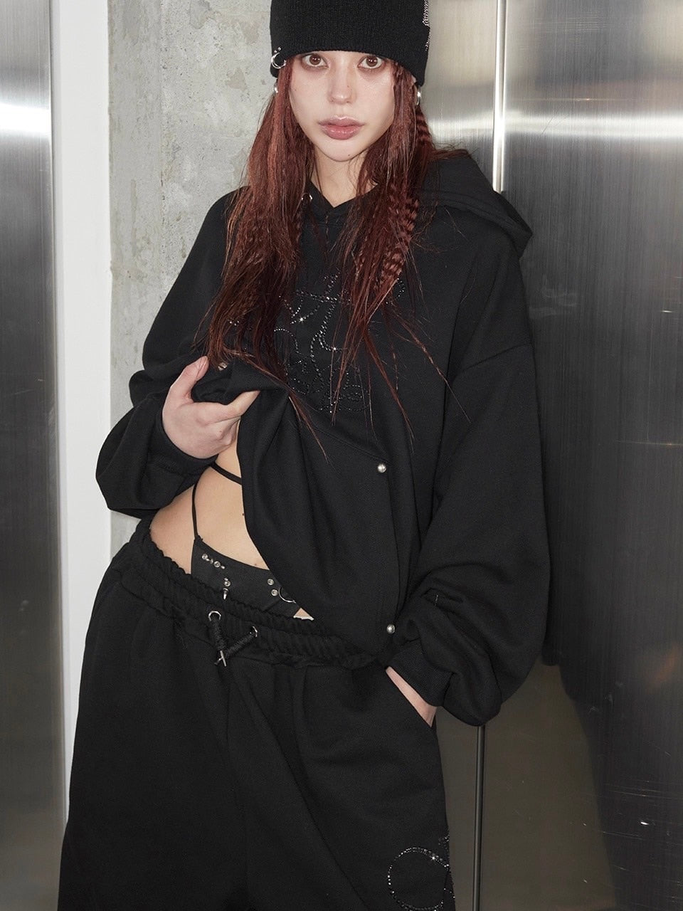 【HOLY NUMBER 7】HIPHOP OVER BALLOON FIT CUBIC LETTERING TRAINING PANTS