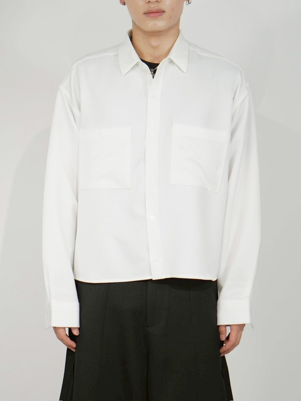 受注制【Chikashitsu +】cropped long sleeve shirt (3color)
