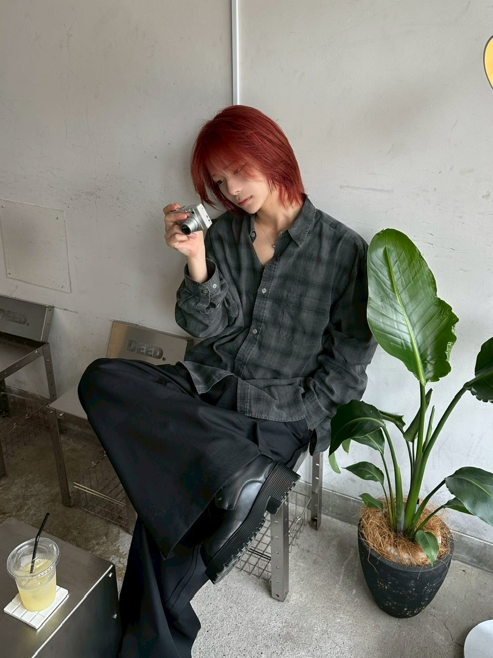 受注制【LUV CODE】pigment check shirt