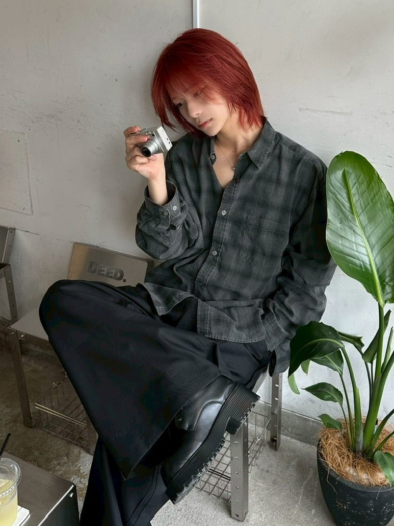 受注制【LUV CODE】pigment check shirt