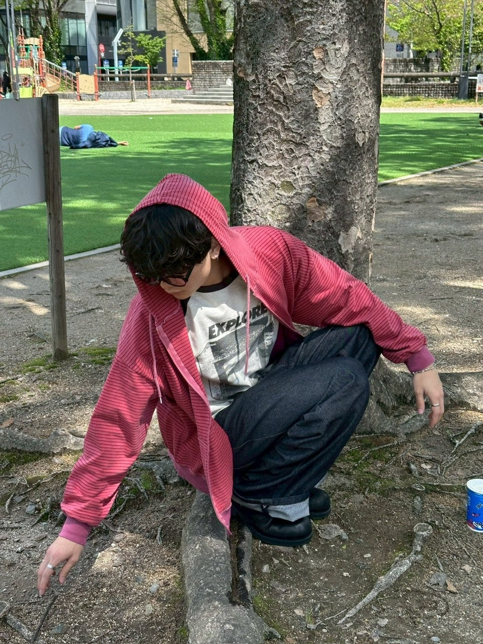 【youll】pigment border zip up hoodie (3color)