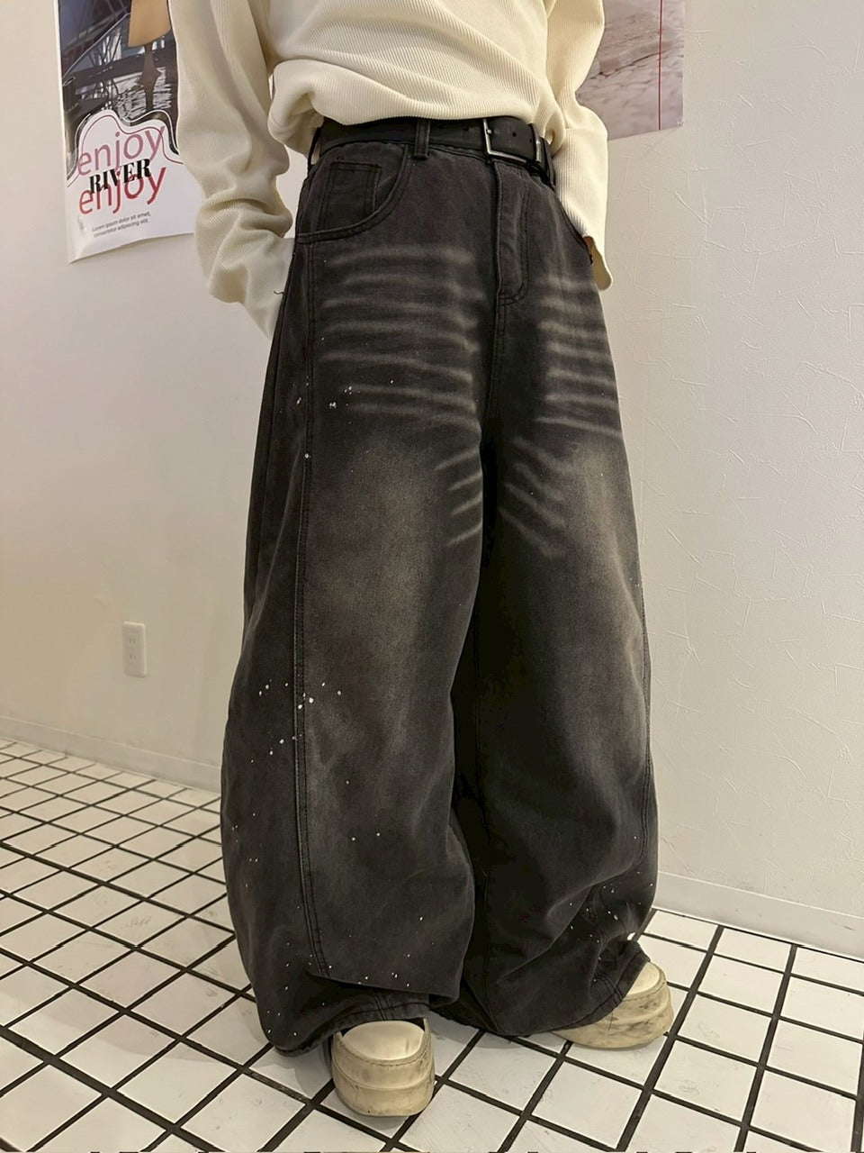国際配送【LUV CODE】washed denim balloon pants