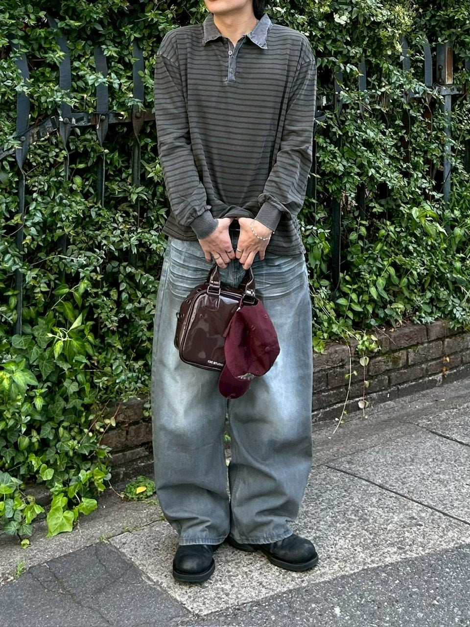 受注制【youll】pigment border polo long tee (2color)